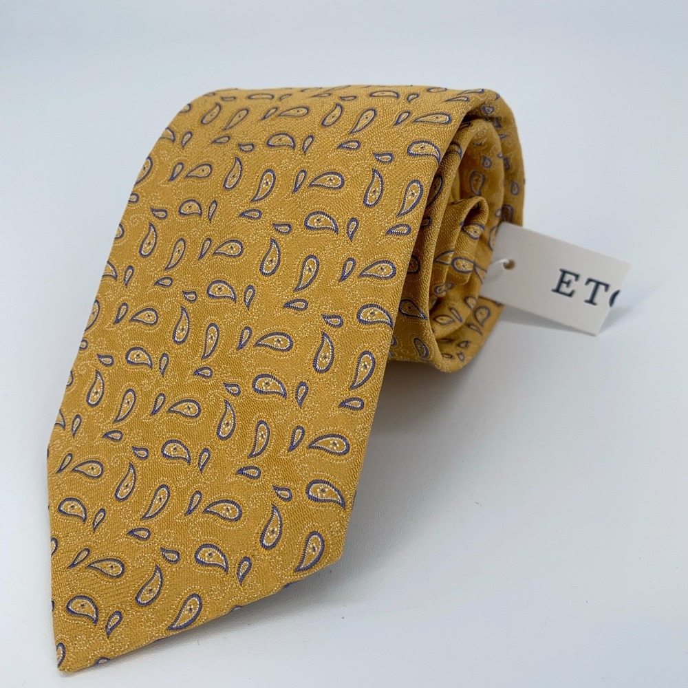 Eton Tie Mens One Size Yellow Paisley Silk Classic Fit Necktie Italy Made